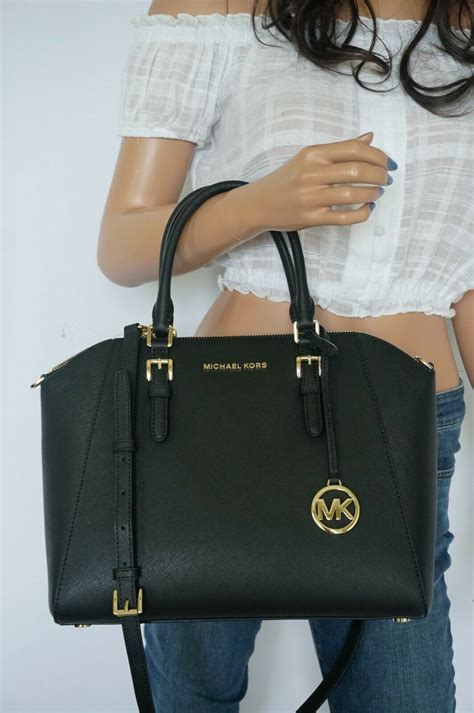 michael kors tasche ciara schwarz|Ciara Large Saffiano Leather Satchel .